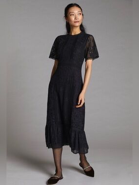 ANTHROPOLOGIE Black FOREVER THAT GIRL Slim Lace Midi Dress Sz XXS
